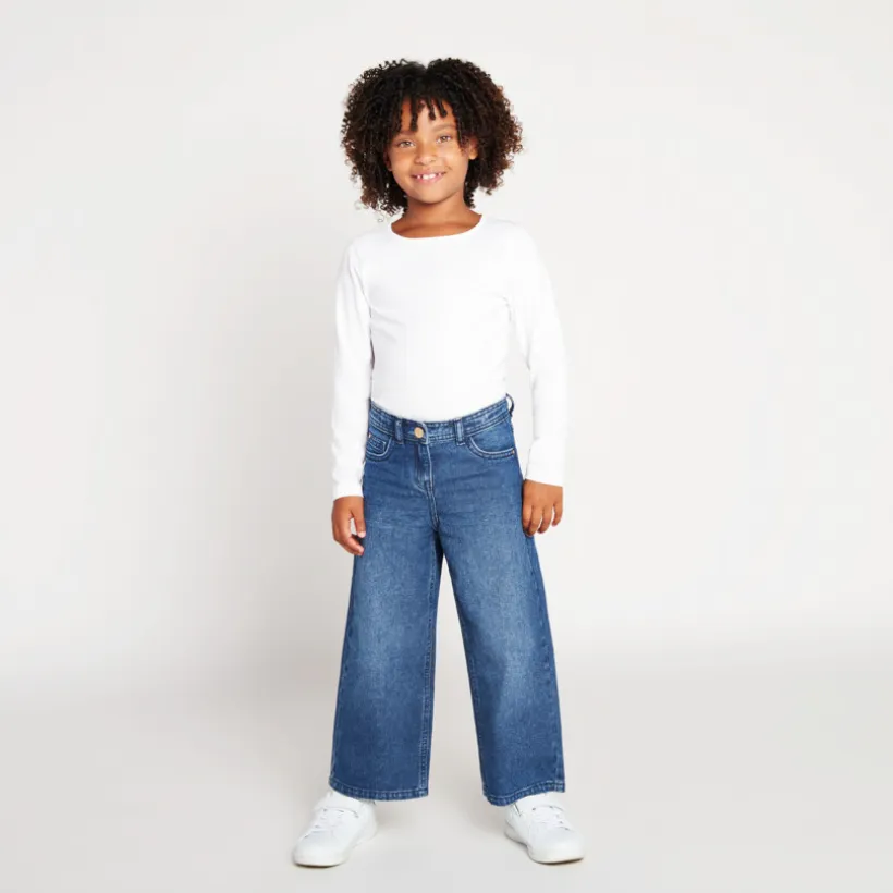 Jean large en denim bleu stone pour fille