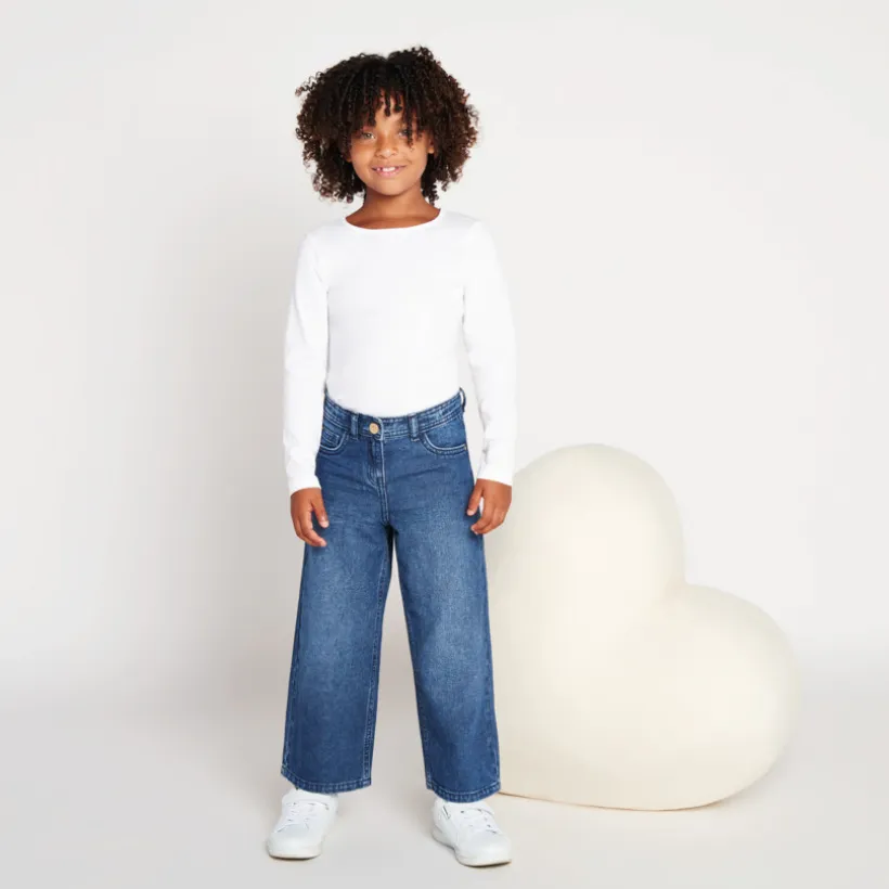 Jean large en denim bleu stone pour fille