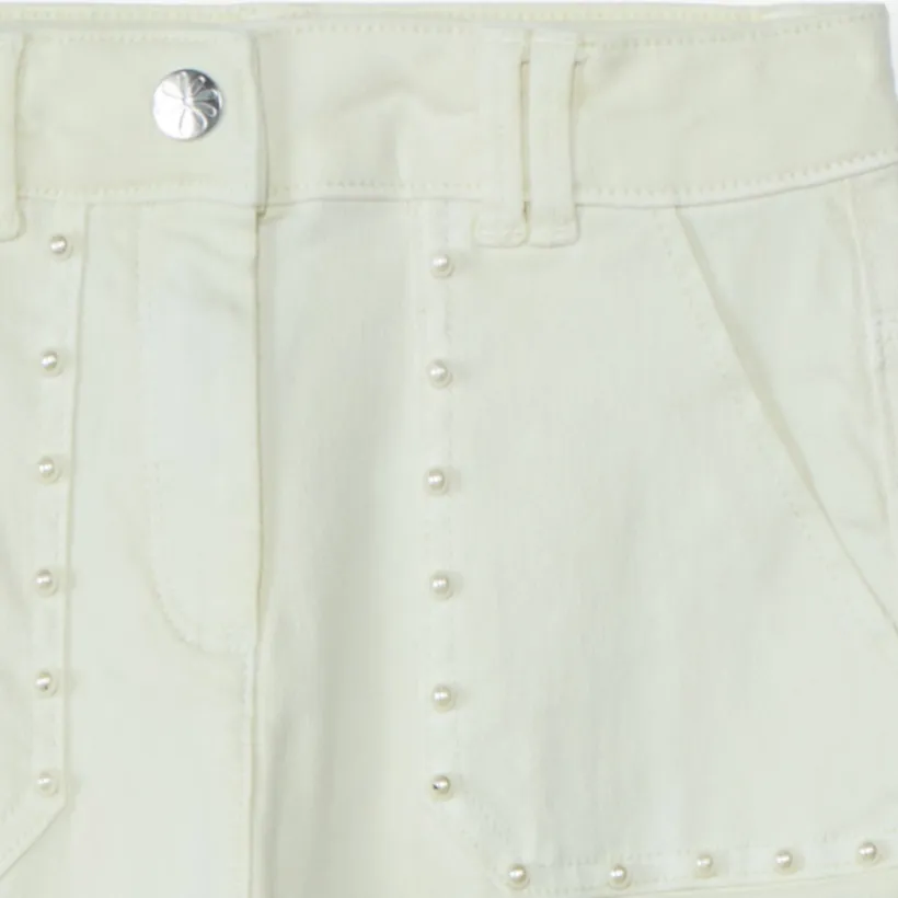 Jean large à poches avec perles nacrées pour fille