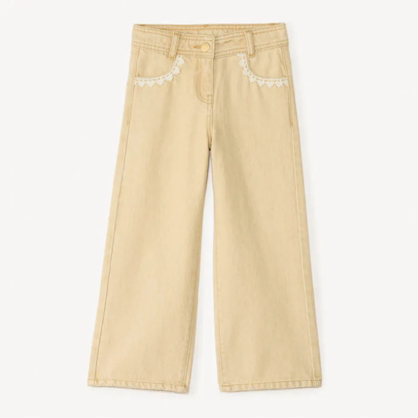 Jean large uni avec poches fantaisie pour fille