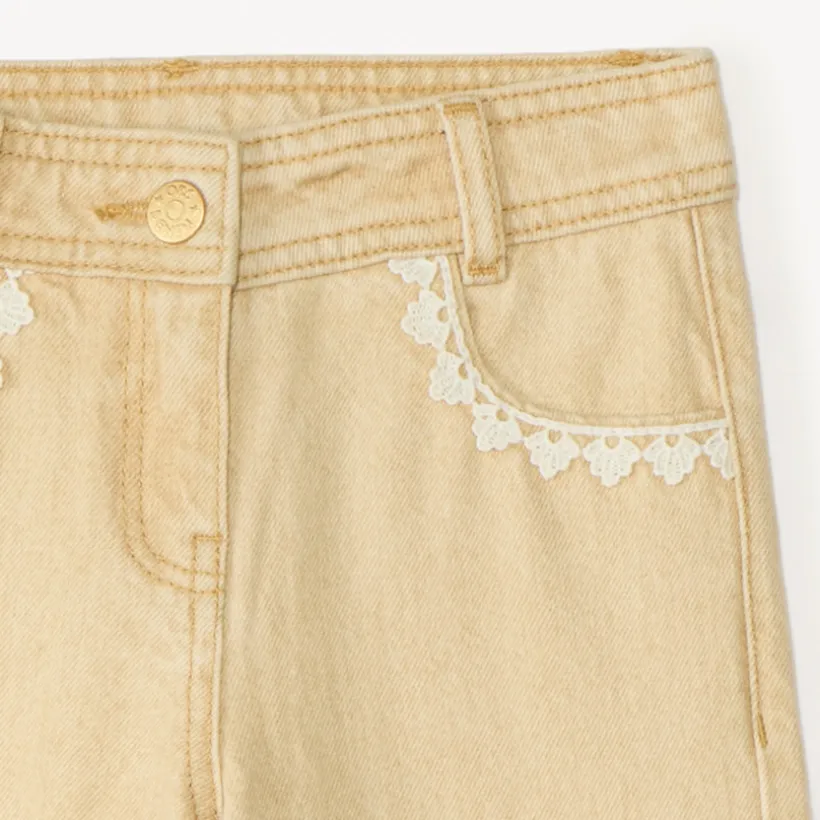 Jean large uni avec poches fantaisie pour fille