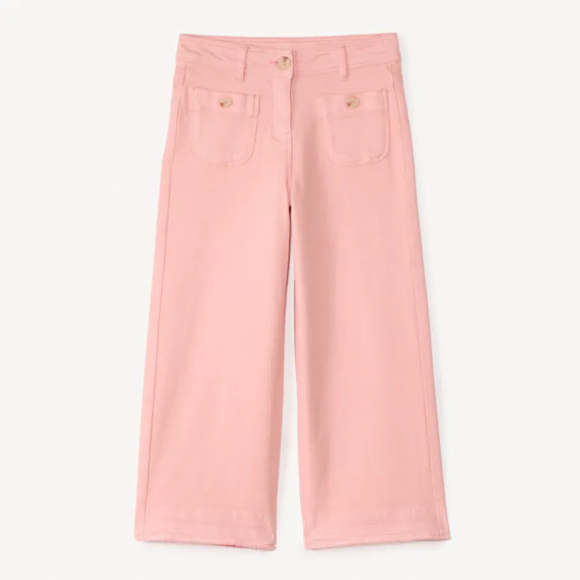 Jean large uni à boutons imitation corne pour fille