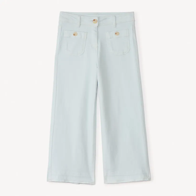 Jean large uni à boutons imitation corne pour fille