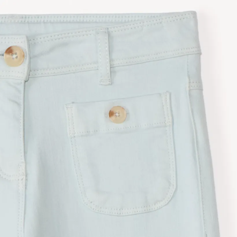 Jean large uni à boutons imitation corne pour fille