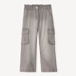 Jean large uni en denim style cargo avec poches pour fille