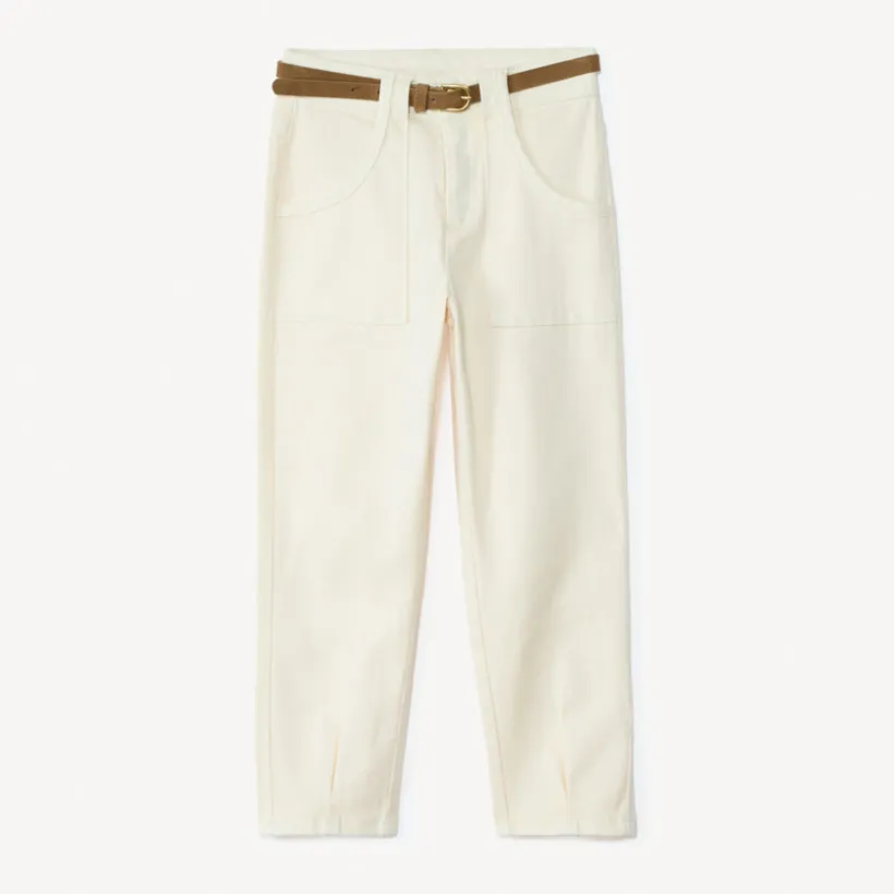 Jean mom en denim uni avec ceinture marron pour fille