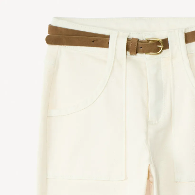 Jean mom en denim uni avec ceinture marron pour fille