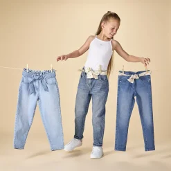 Jean paperbag avec ceinture à nouer pour fille