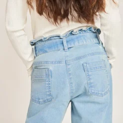 Jean paperbag avec ceinture à nouer pour fille