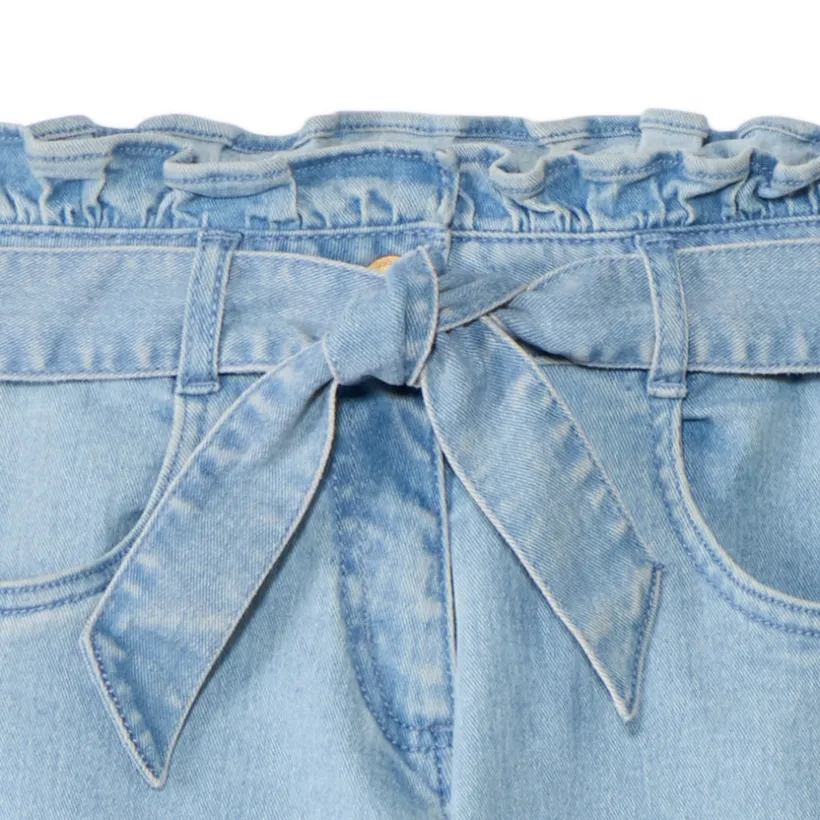 Jean paperbag avec ceinture à nouer pour fille