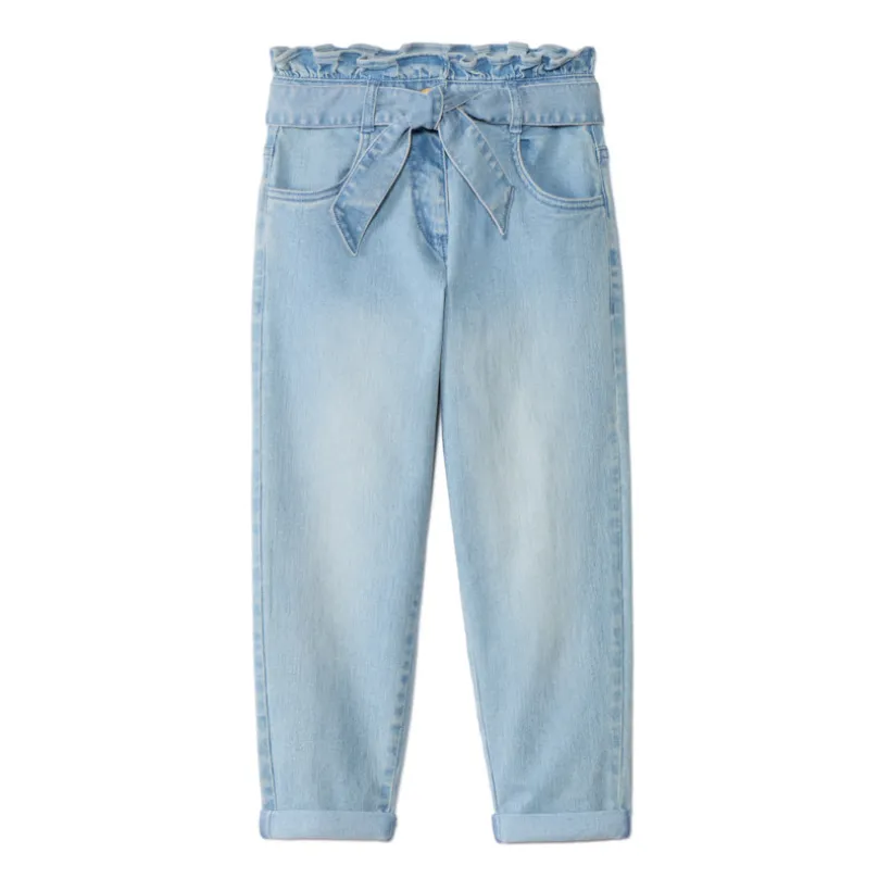 Jean paperbag avec ceinture à nouer pour fille