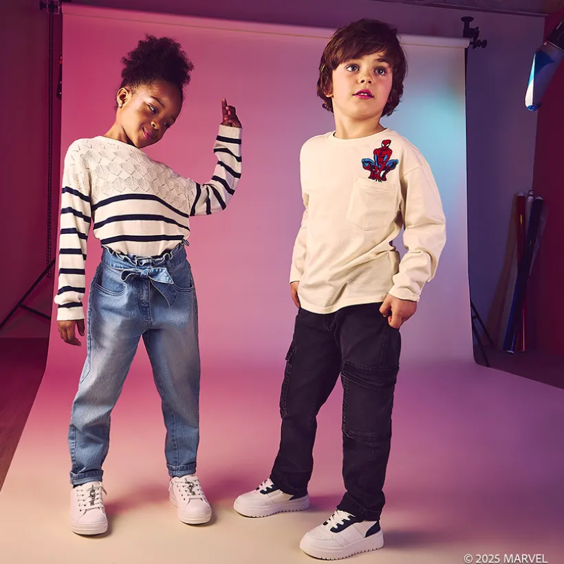 Jean paperbag avec ceinture à nouer pour fille