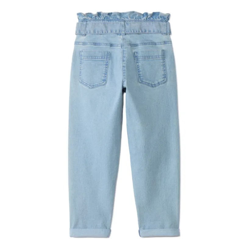 Jean paperbag avec ceinture à nouer pour fille