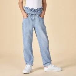 Jean paperbag avec ceinture à nouer pour fille