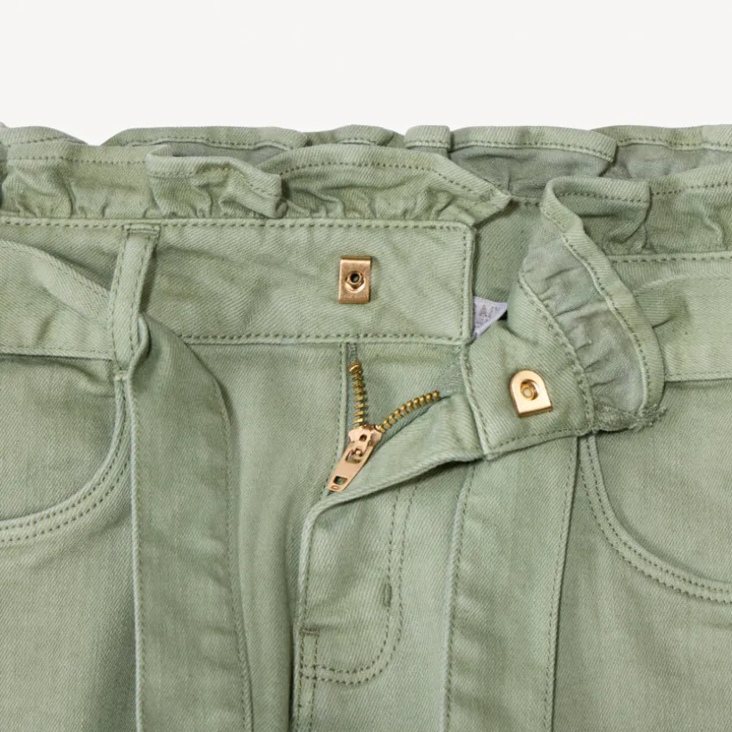 Jean paperbag uni avec ceinture à nouer pour fille