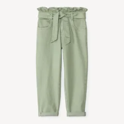 Jean paperbag uni avec ceinture à nouer pour fille