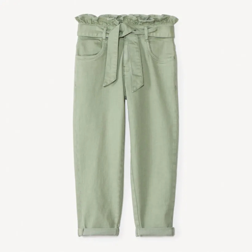 Jean paperbag uni avec ceinture à nouer pour fille