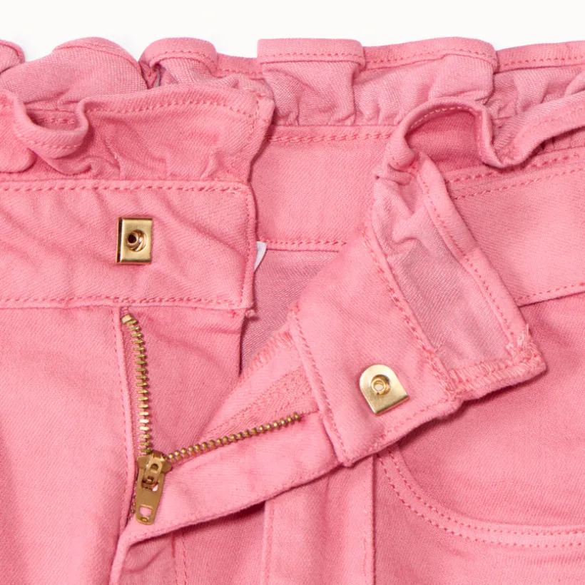 Jean paperbag uni avec ceinture à nouer pour fille