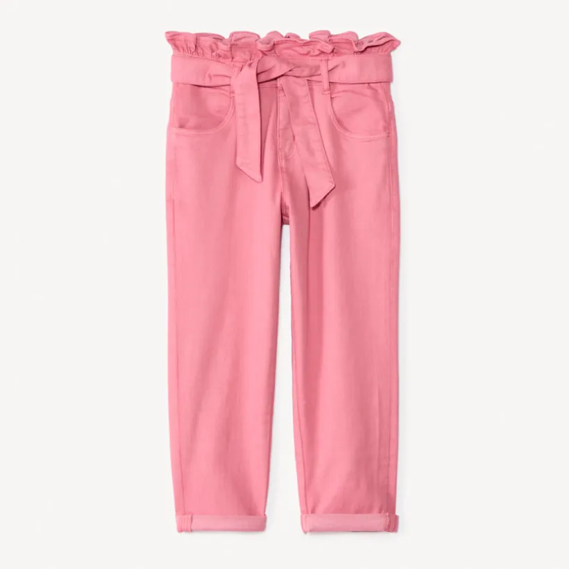Jean paperbag uni avec ceinture à nouer pour fille