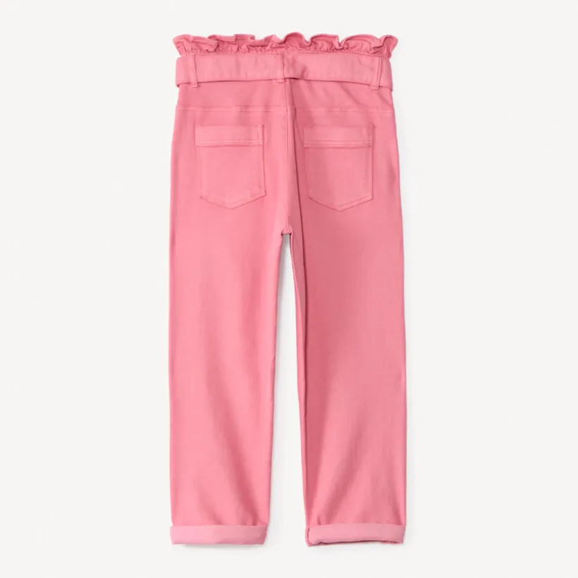 Jean paperbag uni avec ceinture à nouer pour fille