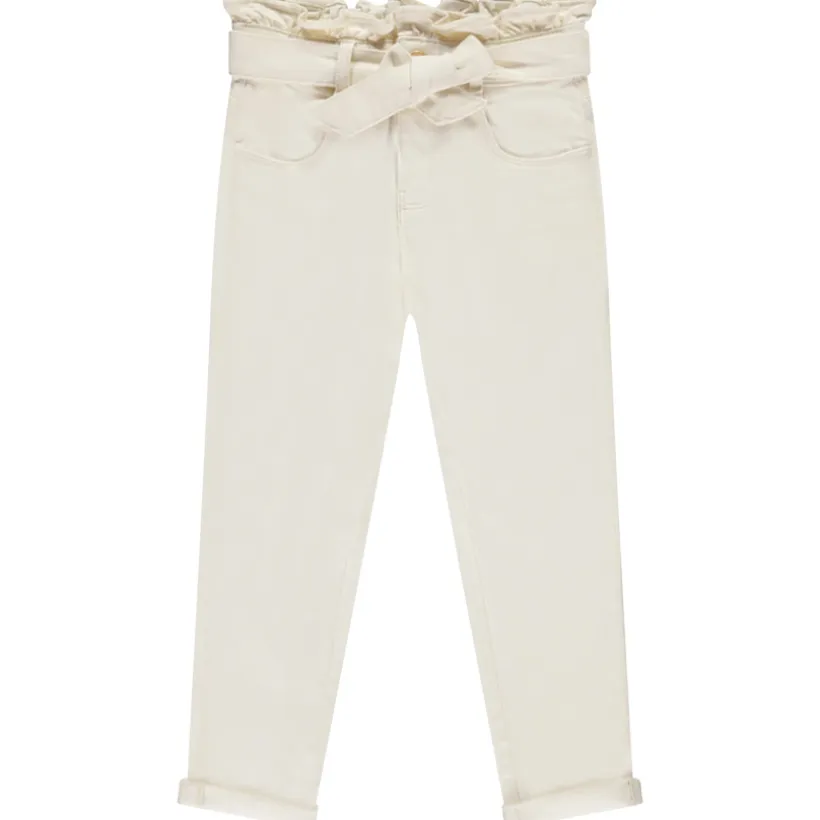Jean paperbag uni avec ceinture à nouer pour fille