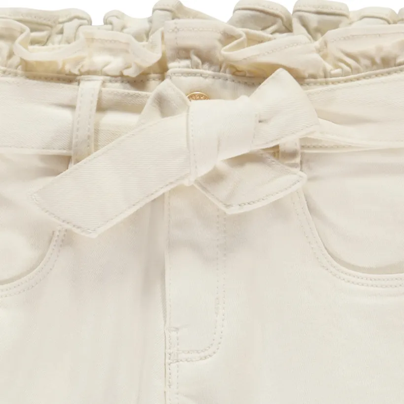 Jean paperbag uni avec ceinture à nouer pour fille