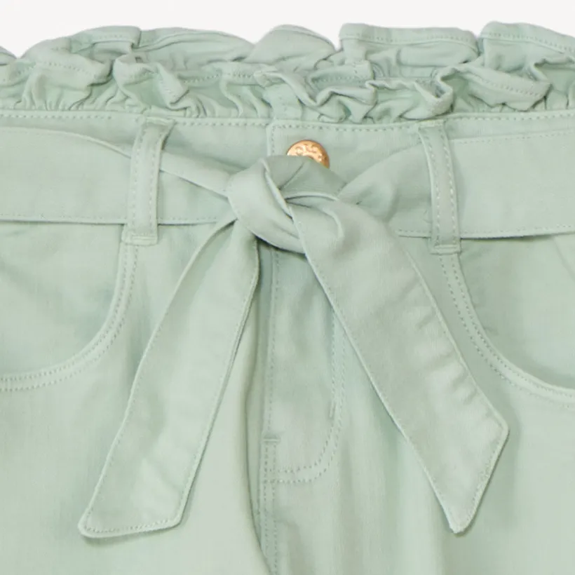 Jean paperbag uni à nouer pour fille