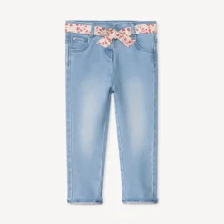 Jeans droit avec ceinture à nouer pour bébé fille