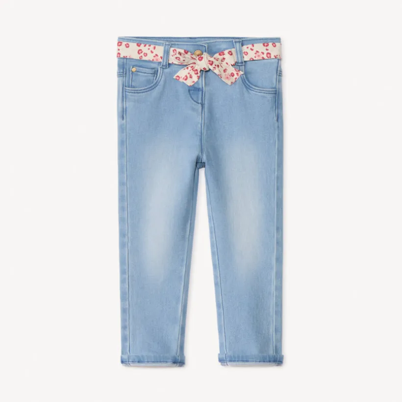 Jeans droit avec ceinture à nouer pour bébé fille