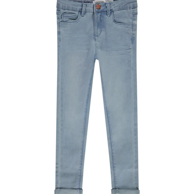 Jean skinny effet délavé avec jacron en simili cuir pour fille