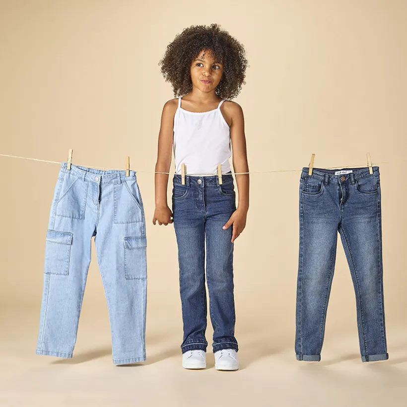 Jean skinny effet délavé avec jacron en simili cuir pour fille