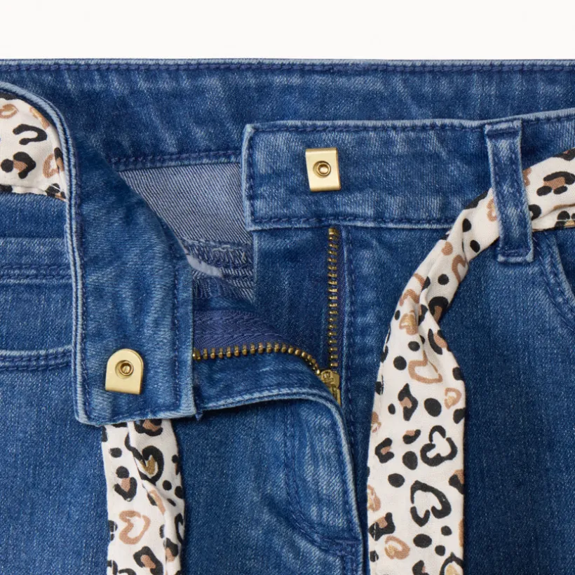 Jean slim avec ceinture foulard imprimé pour fille