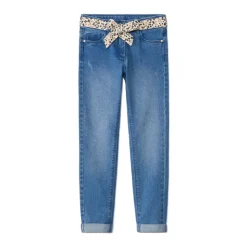 Jean slim avec ceinture foulard imprimé pour fille