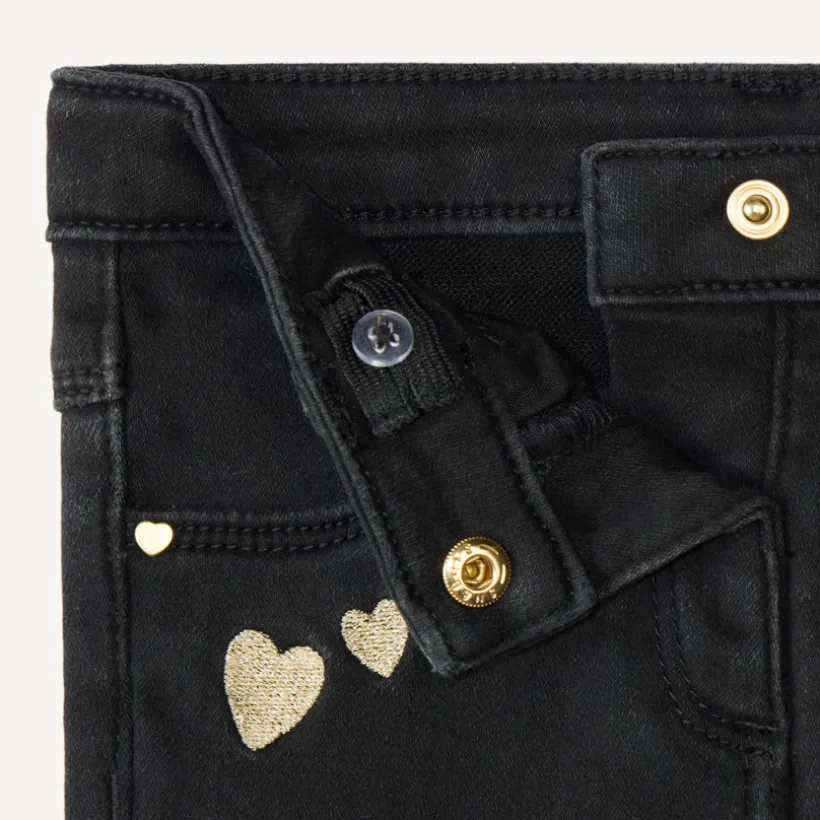 Jean slim broderies cœurs dorés pour bébé fille