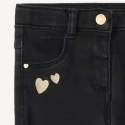 Jean slim broderies cœurs dorés pour bébé fille