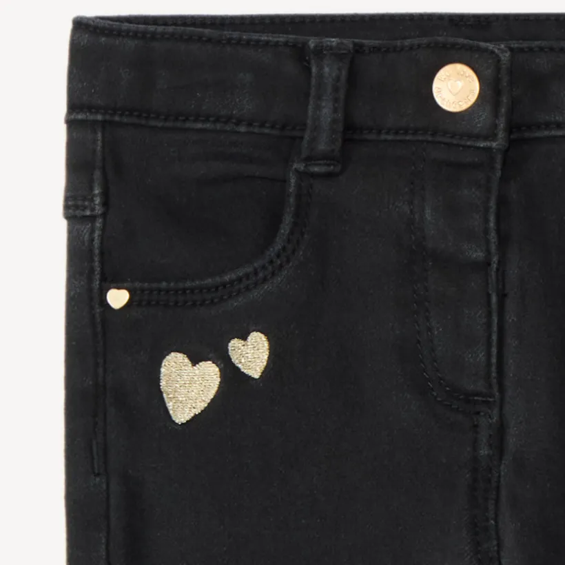Jean slim broderies cœurs dorés pour bébé fille