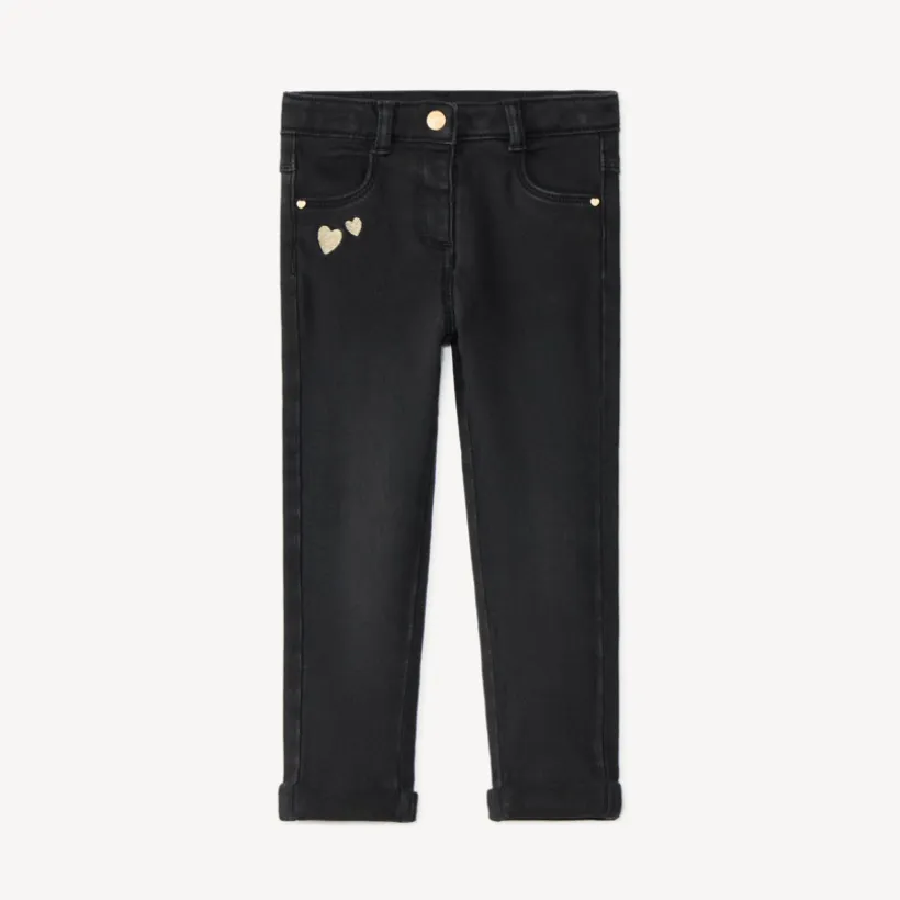 Jean slim broderies cœurs dorés pour bébé fille
