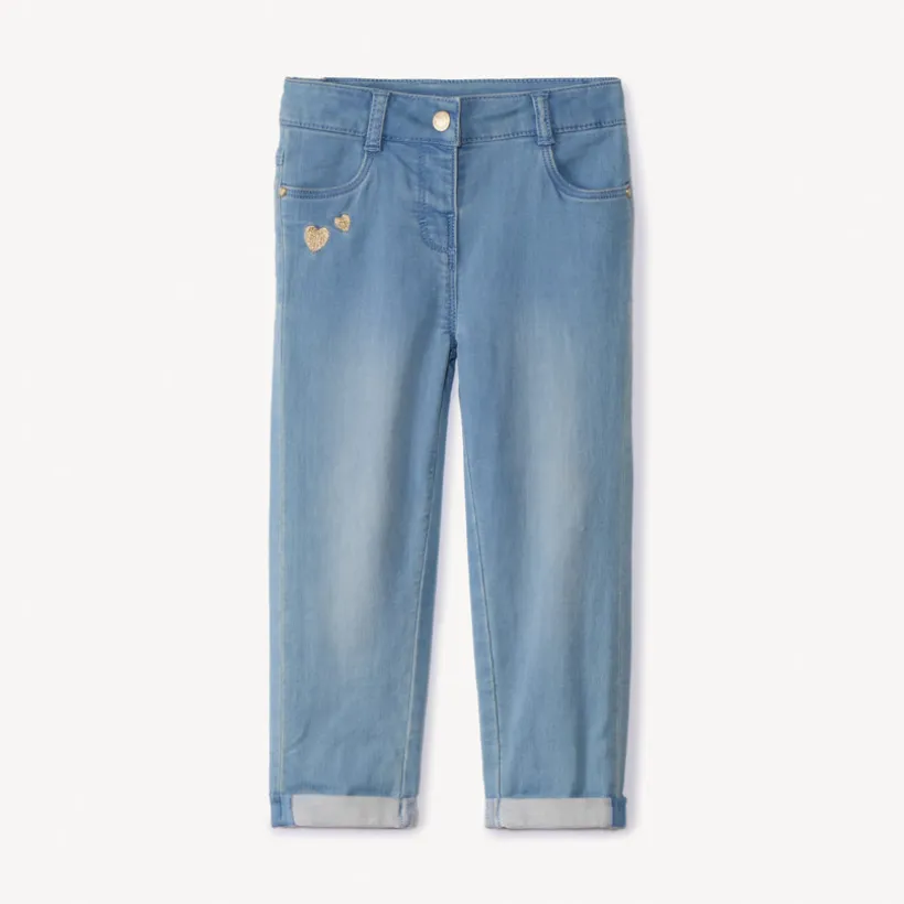 Jean slim broderies cœurs dorés pour bébé fille