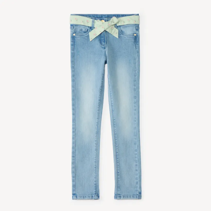 Jean slim fille avec ceinture en tissu