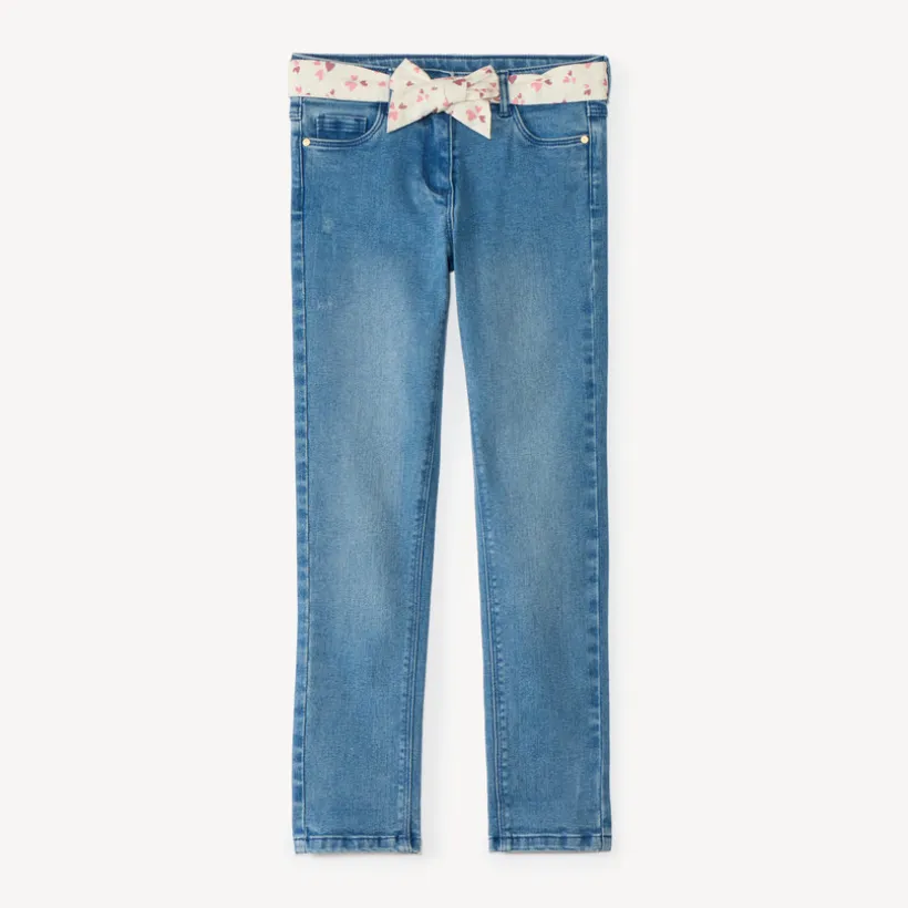 Jean slim fille avec ceinture en tissu