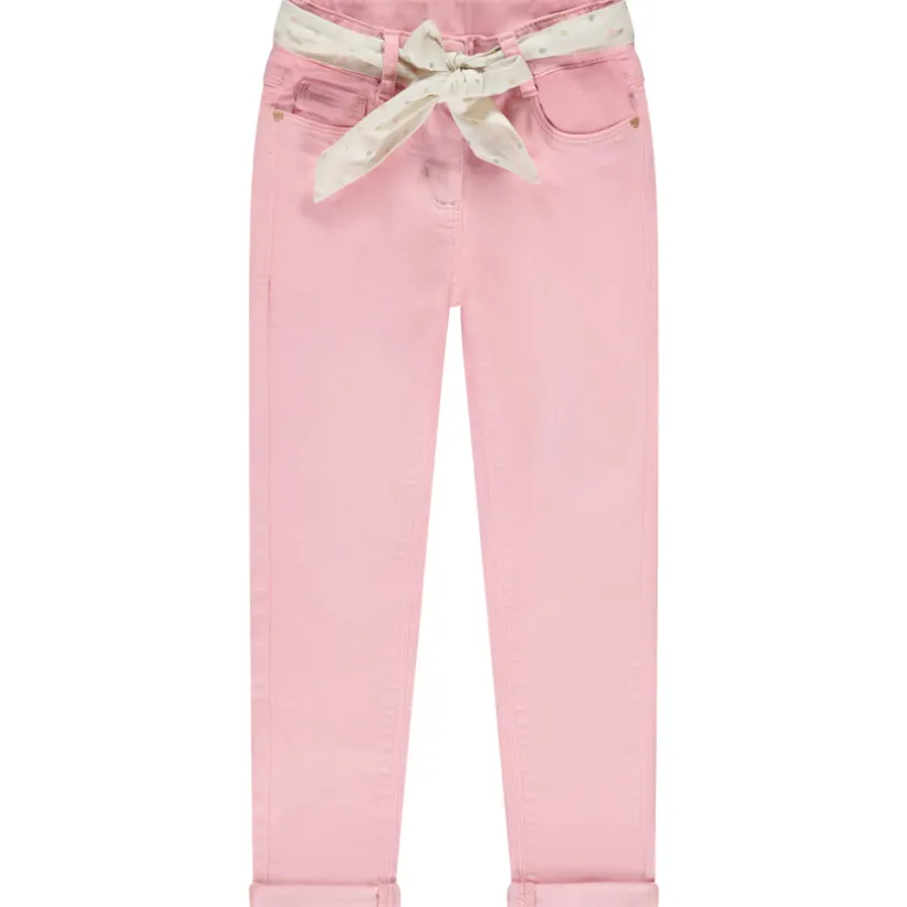 Jean slim uni avec ceinture foulard à nouer pour fille