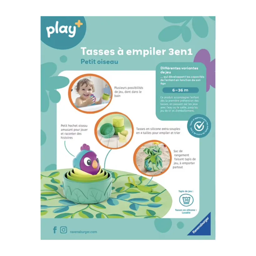 Jeu de tasses à empiler 3 en 1 Play+ petit oiseau
