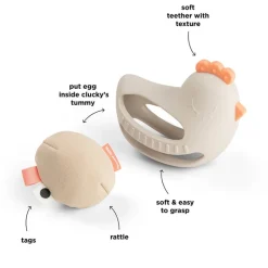 Jouet de préhension et dentition avec hochet Clucky Sable
