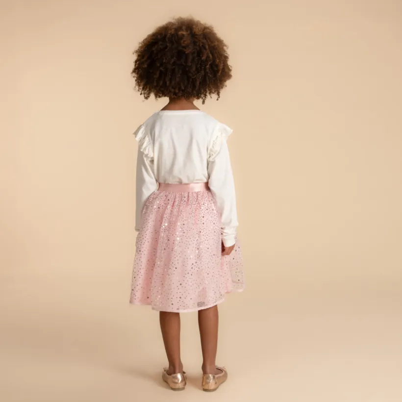 Jupe courte uni rose en tulle à sequins brillants pour fille
