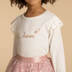 Jupe courte uni rose en tulle à sequins brillants pour fille