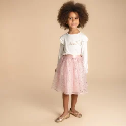 Jupe courte uni rose en tulle à sequins brillants pour fille