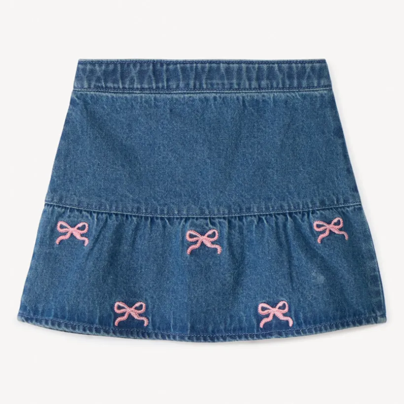 Jupe en jean à nœuds brodés pour bébé fille