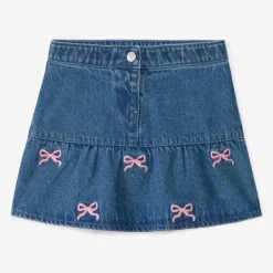Jupe en jean à nœuds brodés pour bébé fille