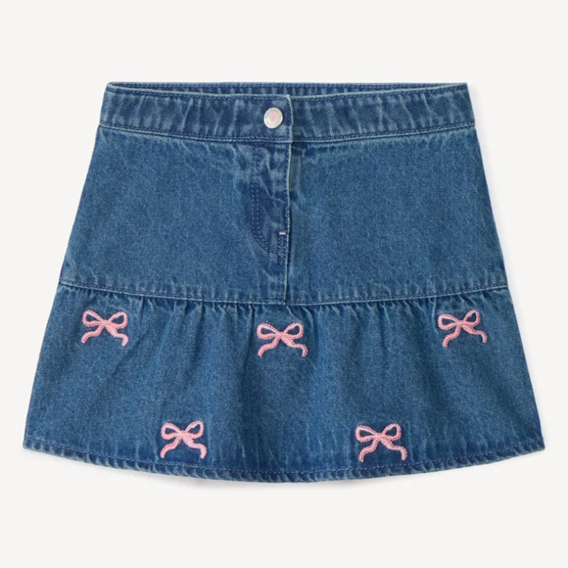 Jupe en jean à nœuds brodés pour bébé fille