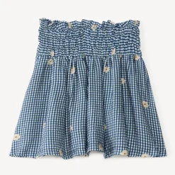 Jupe fille vichy smockée et broderie fleurie